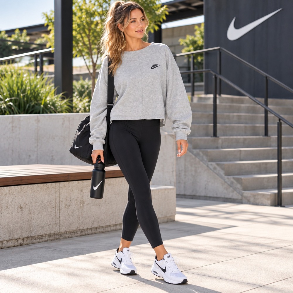 NIKE Women's MEDIUM Sweatshirt Zip Cuffs Fleece Crew Gray Oversized CZ8916-063